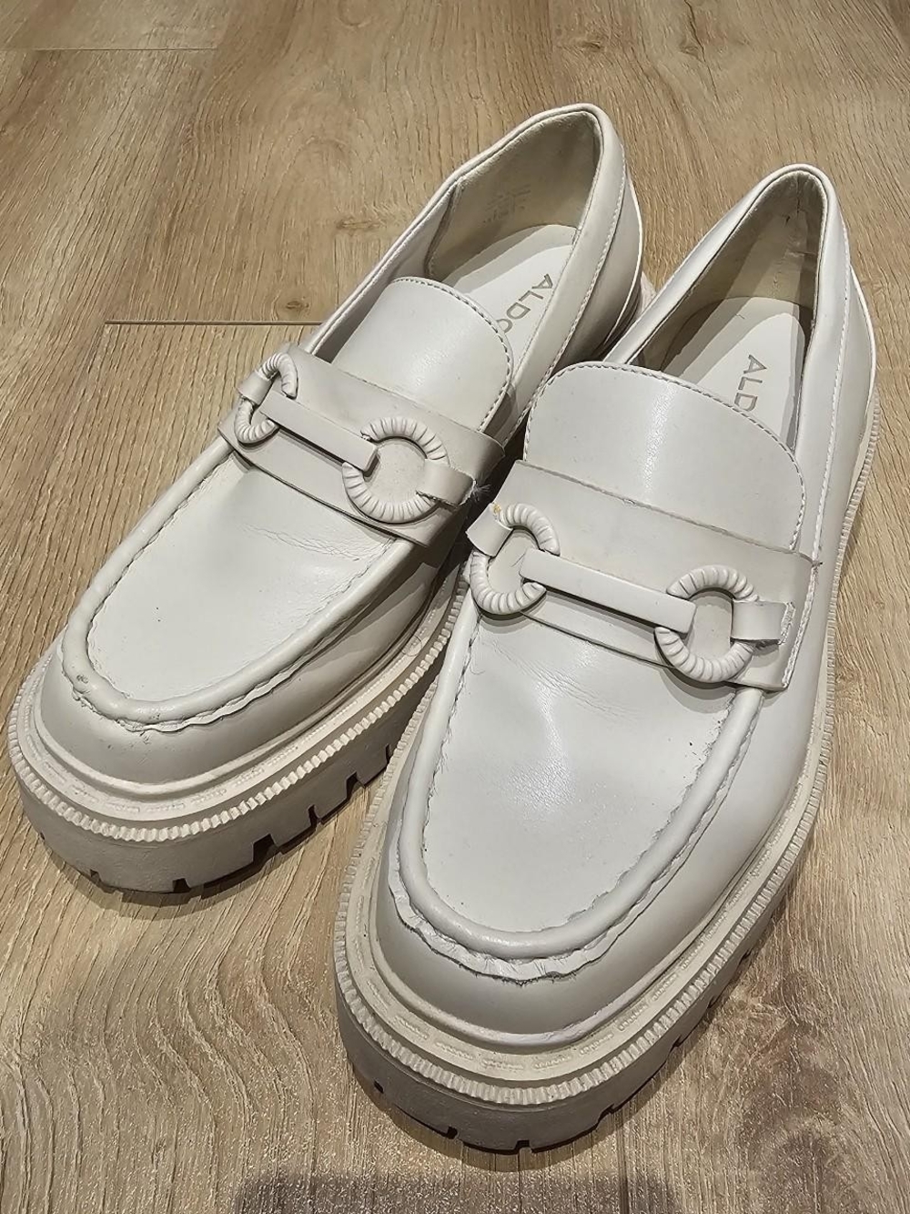 ALDO Cream Leather Chunky Loafers with Ring Detail